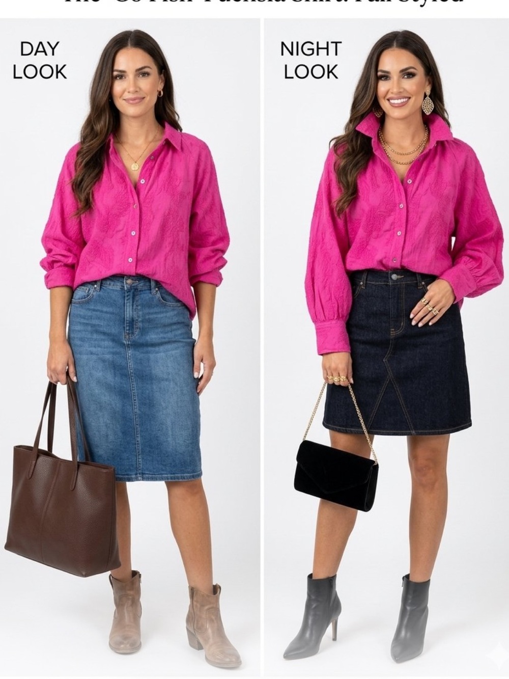 Go Fish Textured Embroidered Button-Down Shirt - Vibrant Fuchsia Oversized R $74